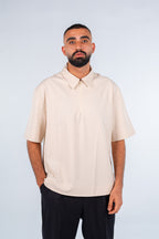 Beige Quarter-Zip Short Sleeve Polo Shirt | قميص بولو بيج نص كم بسوستة