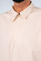 Beige Quarter-Zip Short Sleeve Polo Shirt | قميص بولو بيج نص كم بسوستة