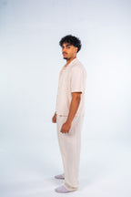 Beige Short Sleeve Linen Shirt | قميص كتان بيج نص كم