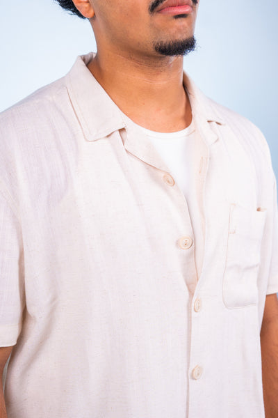 Beige Short Sleeve Linen Shirt | قميص كتان بيج نص كم