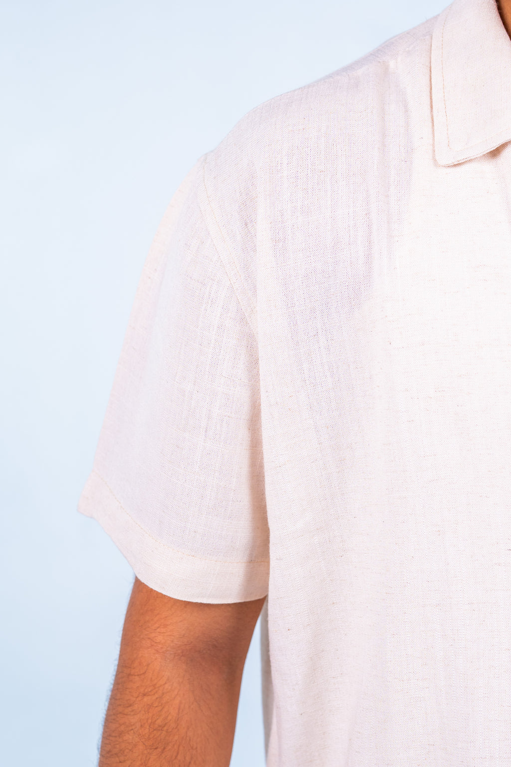 Beige Short Sleeve Linen Shirt | قميص كتان بيج نص كم