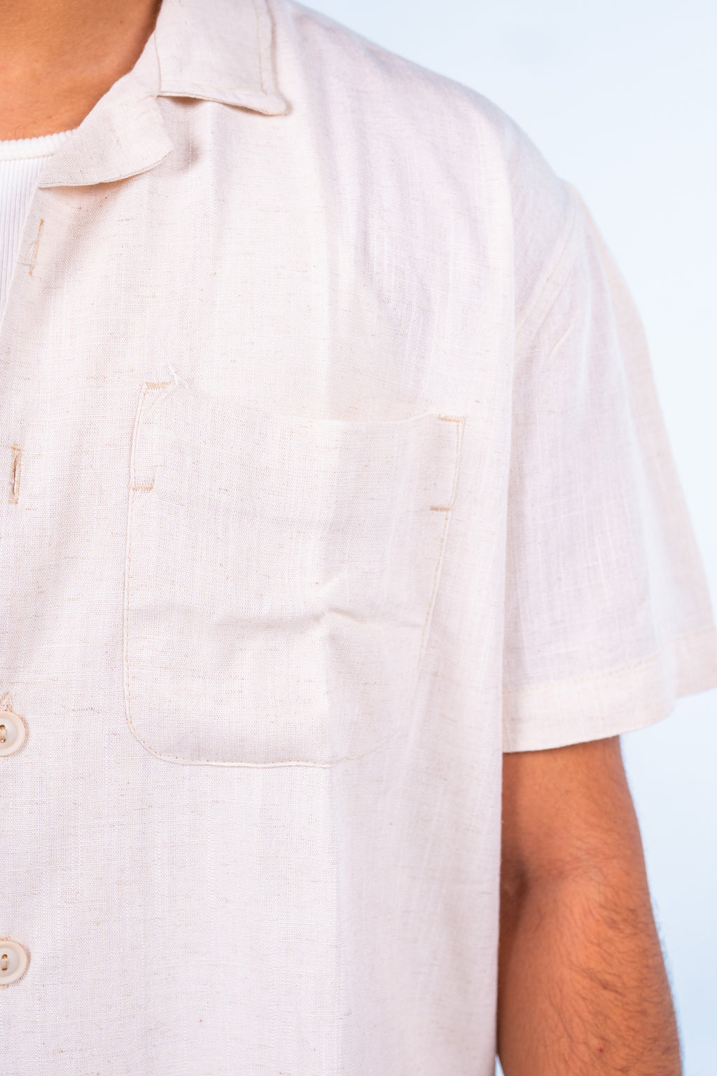 Beige Short Sleeve Linen Shirt | قميص كتان بيج نص كم