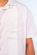 Beige Short Sleeve Linen Shirt | قميص كتان بيج نص كم