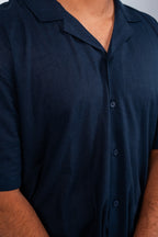 Navy V-Cut Short Sleeve Shirt | V قميص نص كم كحلي فتحة