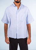 Light Blue Short Sleeve Pinstripe Shirt | قميص أزرق فاتح مقلم نص كم