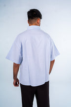 Light Blue Short Sleeve Pinstripe Shirt | قميص أزرق فاتح مقلم نص كم