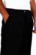 Black Classic Pinstripe Pleated Trousers - بنطلون كلاسيك أسود مقلم بكسرات