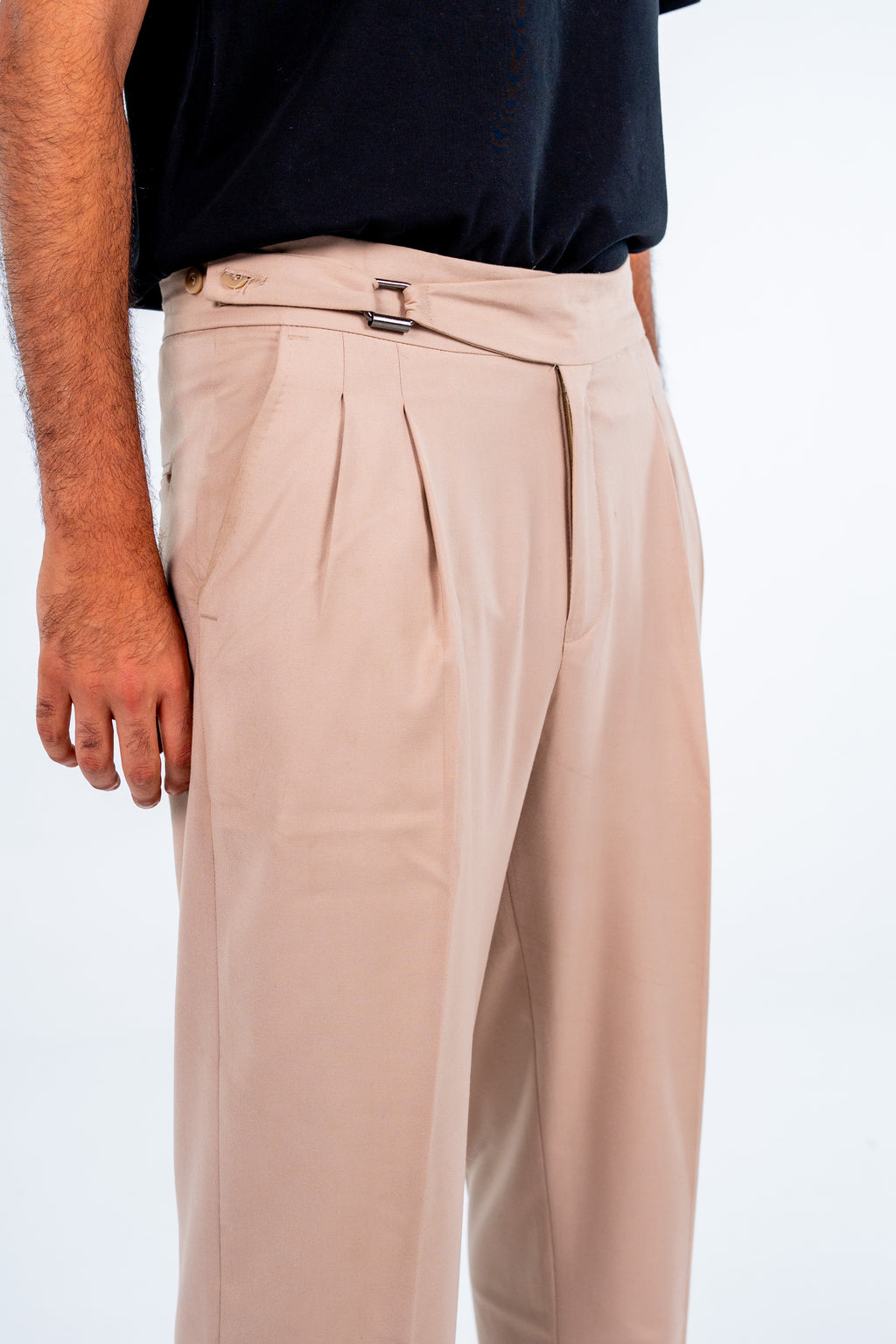 بنطلون بيج كلاسيك بكسرات - Beige Classic Pleated Trousers