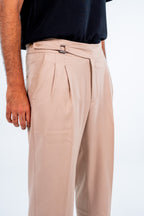 بنطلون بيج كلاسيك بكسرات - Beige Classic Pleated Trousers