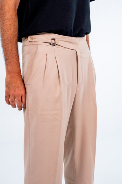 بنطلون بيج كلاسيك بكسرات - Beige Classic Pleated Trousers