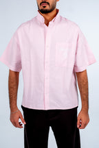 Pink Short Sleeve Pinstripe Shirt | قميص بينك مقلم نص كم