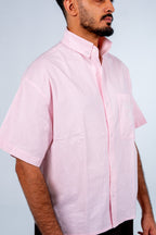 Pink Short Sleeve Pinstripe Shirt | قميص بينك مقلم نص كم