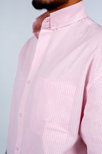 Pink Short Sleeve Pinstripe Shirt | قميص بينك مقلم نص كم