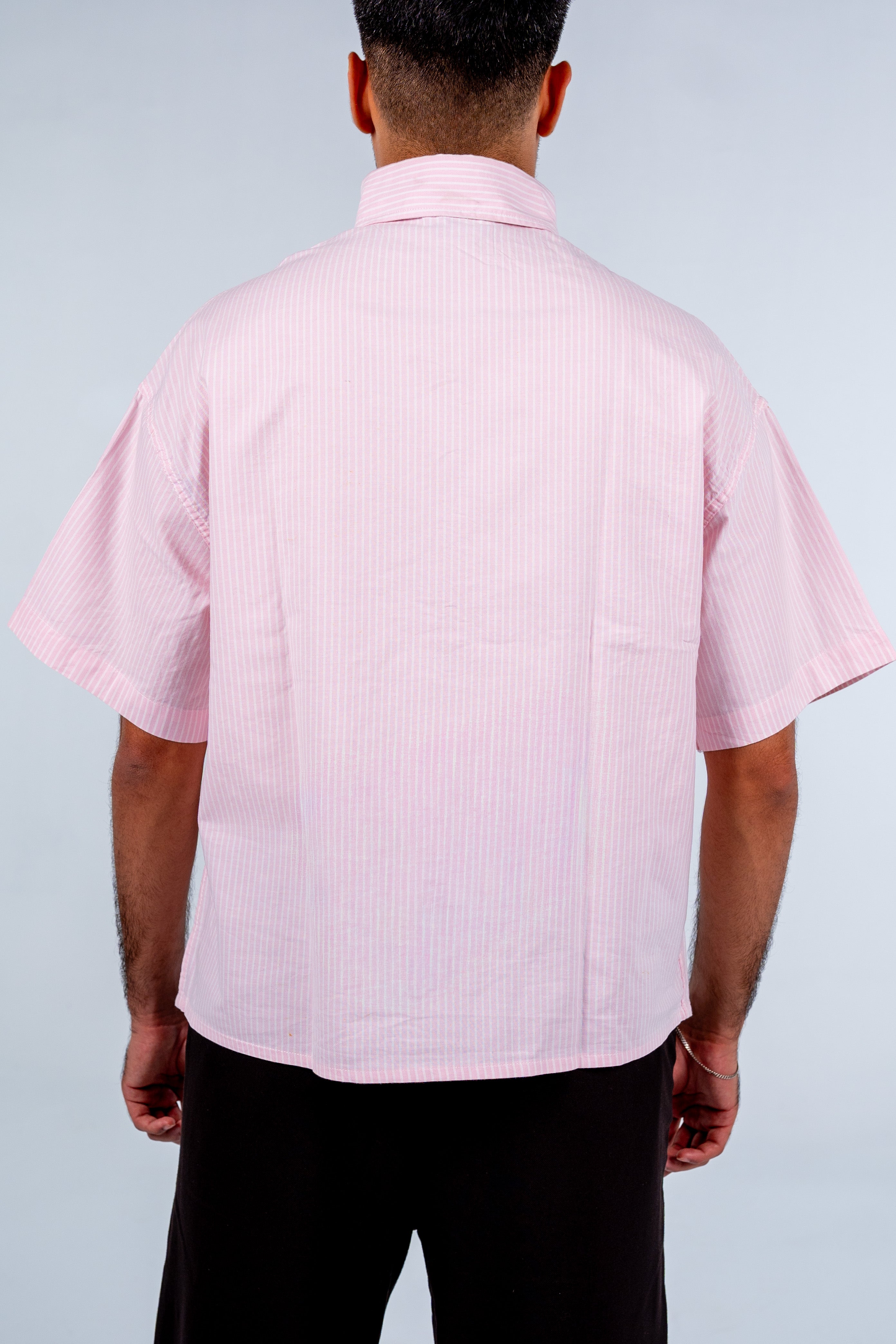 Pink Short Sleeve Pinstripe Shirt | قميص بينك مقلم نص كم